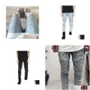 Mens Jeans Blue/Black Destroyed Slim Denim Straight Biker Skinny Pants Men Ripped 28-38 Drop Delivery Apparel Clothing Otcj8