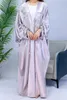 Vêtements ethniques Satin brillant Femmes musulmanes Ouvert Abaya Perles Kimono Longue Maxi Robe Turquie Cardigan Dubaï Bat Manches Robe Arabe Kaftan Islam