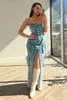 Casual Kleider Denim Kleid Frauen Trägerlos Schulterfrei Sexy Lange Einreiher Slim Fit Mittlere Taille Regelmäßige Splice Vestidos 2024
