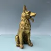 Dekorativa figurer Copper mässing Ferocious Sit German Shepherd Dog Casting Statue Fengshui Lycka till Animal Metal Figurine Heminredning