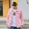 Plus storlek män denim jacka rosa lös mode casual jean coat manlig överdimensionerad enkel fast färg ytterkläder 6xl 7xl 8xl 240309