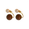 Boucles d'oreilles pendantes pour femmes, simplicité coréenne, goutte de perles exquise, mode polyvalente, bijoux bicolores doux et frais pour femmes