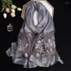 Halsdukar 2024 Luxury Silk Shawl Scarf For Women Design Brodery Flowers Hijab Wraps Bufandas Female HEADKERCHIEF Fouloud Echarpe