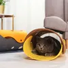 Cat Beds Furniture Cat tunnel bed foldable pet tunnel bed with holes DIY cat play mat cat activity carpet toy for interaction Y240322