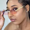 Quadratische Sonnenbrille mit kleinem Gestell und Diamanteinlage, Sonnenbrille für Damen, rahmenlose Sonnenbrille, beliebte Instagram-Sonnenbrille im gleichen Stil