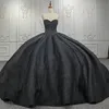 Robes de Quinceanera noires dorées, épaules dénudées, perles pailletées, Train chapelle, Corset de bal, robe de débutante, 15 ans