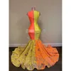 Elegante NIEUWE Lange Prom Jurken Sheer O Hals Oranje En Geel Pailletten Afrikaanse Vrouwen Zwarte Meisjes Zeemeermin Avondfeest Jurken bereik