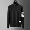 Men's Sweaters High End Brand Neck Sweater Autumn/winter Korean Fashion Stripe Design With Split Hem Warmth And Casual Pullover