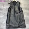 Casual Dresses For Women 2024 Real Sheepskin V-neck Loose Leather Strap Skirt Mid-length Vestido Feminino Sleeveless Vest Uzun Etekler