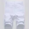 Shorts masculinos verão novos shorts jeans masculinos rua zíperes tendência elástica pregas personalizadas ultra-fino rasgado shorts branco vermelho preto masculino j240322