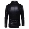 Mens Leather Faux Wholesale- Manvelous Giacca da uomo Moda Casual Manica lunga Risvolto Solido Cappotto spesso Nero Rosso Colore Slim Pelle scamosciata Drop De Oticd