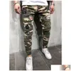 Mäns jeans män utan att stänga för Spring Festival Badge Slim Fit Tight Montering Elastic Cuffs Camouflage Leggings Drop Delivery AP DHZQC