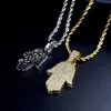 Fatima Hand Pendant Necklace Chain Steel Cuban Chain Gold Silver Color Cubic Zircon Men's Hip hop Jewelry For Gift259R