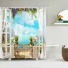 Duschgardiner landskap utanför fönstret 3d tryckt vattentät gardin med 12 krokar polyester tyg hem badrum 180x180 cm