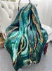 Foulards Vert Naturel Mulberry Écharpe Wrap Châles 110CM Soie Carré Grands Bords Roulés À La Main Foulard En Soie