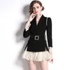 Jupes Automne 2024 Robe française Deux pièces Costume noir Ensemble Femme Mode Jupe courte avec ceinture Robes de Fiesta