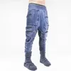 Mäns jeans slösar bort jord sanddyn tie-färgad asymmetrisk dekonstruktion benstängande gren multi-bag casual byxor för män