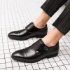 Mode munkskor mäns läderskor för affärs fritidsskor man sidobuckla slip-on oxford manager kontor svart punkt-tå