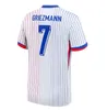 24 25 Fan Player Jersey de football français Benzema Giroud MBAPPE GRIEZMANN SALIBA PAVARD KANTE Maillot de foot Equipe Away Kids KIT JERSEY Maillot de football Accueil Bleu Blanc