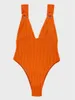 Maillots de bain pour femmes Mode Orange Bikini Deep-V Maillot de bain Texturé Monokini Une pièce Femmes Beach Outfit Micro Bikinis Maillot de bain Biquini