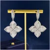 Stud Luxe Merk Clover Designer Oorbellen Voor Vrouwen 18K Goud Sier 4 Bladeren Bloem Elegant Shining Crystal Diamond Oorbellen Oorbel oor Ot9Vy