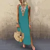 Casual Dresses Stylish Bar Women Long Dress Vintage Boho Printed Sleeveless V-Neck Maxi Ladies Split Hem Baggy Kaftan Vestidos