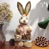 Lapin debout en paille artificielle 14 pouces avec carotte, décoration de jardin de maison, fournitures de fête à thème de pâques Cg001