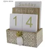 Calendar Wooden flip top desktop block calendar permanent wooden board/desktop calendar display used for home/office decoration 11.5X6.5X14.5CM Y240322