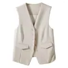 Gilets pour femmes Gilet de vie quotidienne élégant col en V affaires sans manches couleur unie gilet simple boutonnage style de transport pour les femmes