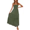 Lässige Kleider Damen Sommer Bohemian Trägerlos Schulterfrei Spitzenbesatz Rückenfrei Flowral A-Linie Strand Langes Maxikleid 2024 Abend Vestido