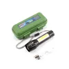 Mini USB ricaricabile COB torcia regolabile zoom in lega di alluminio Q5 torcia portatile lampada da campeggio esterna 3W torce a batteria incorporata luci con confezione regalo