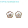 2024 Bijoux Designer Marque Vanl Cleefl Arpelsstud Boucles d'oreilles Baibei Flower v Five Petal Plaqué Or 18 carats Plum Blossom Ladybug Boucles d'oreilles