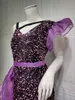 Casual Dresses 2024 Party Dress Glitter Purple Sequin Mesh Patchwork Formal Women Sexig Asymmetrical Ruffle Celebrity Tight Club