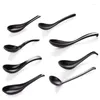 Spoons Chinese Soup Spoon Black Matte Anti-Fall Tortoise Shell Shaped Teaspoon Melamine Buffet Restaurant Tableware