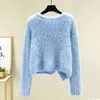 Kobiety swetry biały sweter O Neck Tunice Furry Jumper Woman 2024 Ropa Mujer Pull Femme Fash