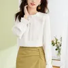 Women's Blouses Fashion Bow Drawstring Commute Blouse Female Clothing Elegant Round Neck Folds Spring Autumn Solid Color Basic Long Sleeve