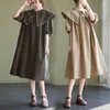Parti Elbiseleri 2024 Varış Japon Tarzı Vintage Büyük Dönüş Yakalama Şık Kızın Yaz Elbisesi Gevşek Kadınlar Seyahat Seyahat