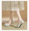 Dress Shoes Plus Size 30-44 2024 Pointed Toe Stiletto High Heel Wedding Bow Rhinestone Women's Gold