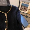 Cardigan en tricot polaire de vison doux pour femme, pull à boutons avec perles, petit parfum français, 2024