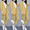 Women's Two Piece Pants Suit Office Lady Pieces Sets Solid Korean Loose Cotton And Linen Blazers Trousers Women Outfit 4XL W1962