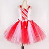 Robes de fille rouge blanc filles noël canne à sucre Tutu robe tenues pailletée mme père noël Costume pour enfants année fête de noël