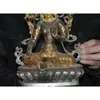 Estatuetas decorativas 11.6 ''Tibetano Antigo Bronze Dourado Gem Verde Tara Kwan-yin Deusa Estátua de Buda