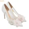 Scarpe eleganti Scarpe estive in pizzo Air Mesh Tacchi alti Fiori Bianco perla Scarpe da sposa Décolleté da donna Punta a punta Tacco a spillo