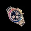 Designer Men Plated Sier 904L Rostfritt stål Strap Moissanite Watch Clock Function Black Dial Luminous Wristwatch Montre Homme SB077 C4