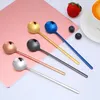 Coffee Scoops Smooth Surface Spoon Colorful 304 Stainless Steel Long Handle For Dessert Soup Kitchen Utensil Set Salad Ice