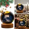 Figurines décoratives boule de cristal 3D, ornements avec Base en bois, cadeau d'anniversaire créatif lumineux pour amis