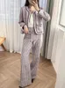 Kurtki damskie Women Tweed Set O-Neck Long Rleeve Płaszcz lub frędzl