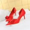 Pumps Seite hohle weiche Leder Frauen Pumpen 7 Farbe Mode Bowtie Spoced Toe High Heels Damen Kleid Hochzeitsschuhe Frau Arbeit flach flach