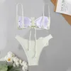 Traje de baño para mujer 2024 Color sólido Blanco 3D Flor Traje de baño para mujeres 2 piezas Bikini Sexy Suspender Backless Summer Beach Vacaciones