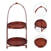 Dinnerware Sets Bamboo Snack Stand Double-deck Dessert Hampers Cake Woven Storage Container Weaving Adornment Basket